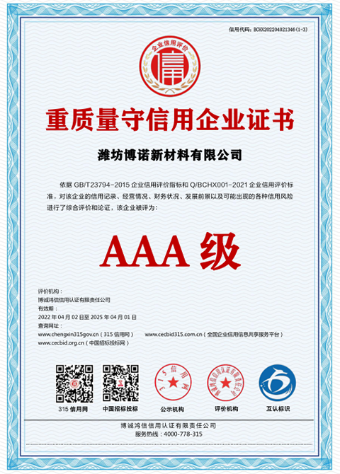 Certificate of Quality and Creditworthiness Enterprise